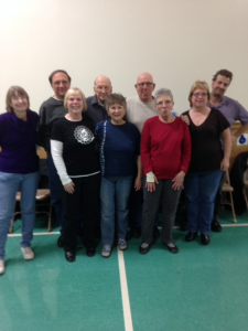From left to right:  Karen Abrahamson, Denny and Mardi Wegleitner, Don Dougherty and Dawn Bjornstad, Bob Piechowski and Alice Peterson, Kris and Ross Brustad.  Missing from our picture are:  Scarlet and Mark Malecha, Bev Anderson, and John Gerold.