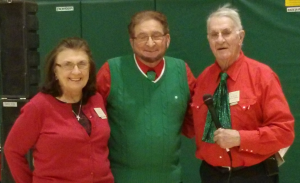Abe and Carol Maier were recognized for their many years of involvement with Afternoon Squares.   Also pictured, Steve Huntsman, club president.