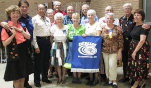 Westonka Whirlers claimed a Bloomington Swirlers banner (some dancers departed before the picture).